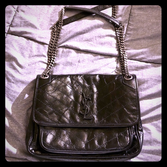 niki medium monogram ysl shiny waxy quilted shoulder bag